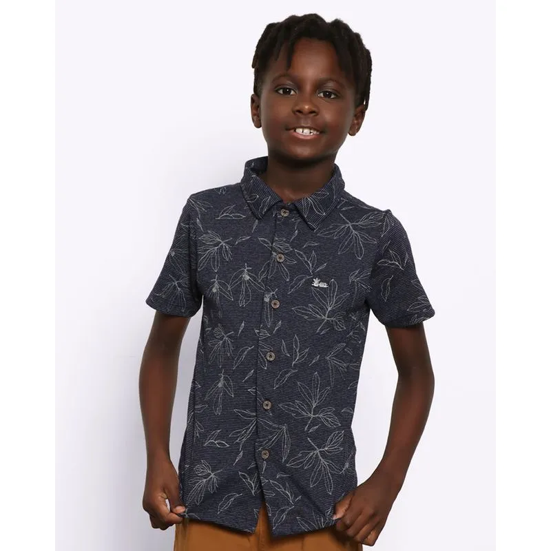 Camisa Infantil Manga Curta Estampa Tropical Marinho 6