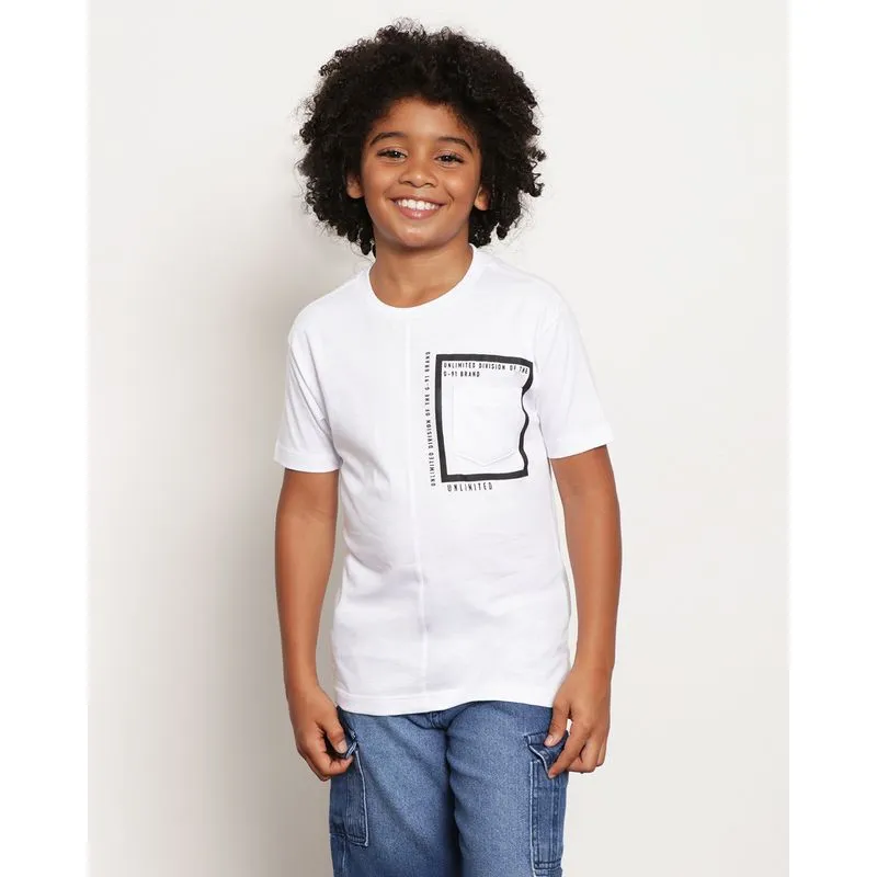 Camiseta Infantil Recorte Com Bolso Estampado Branca 6