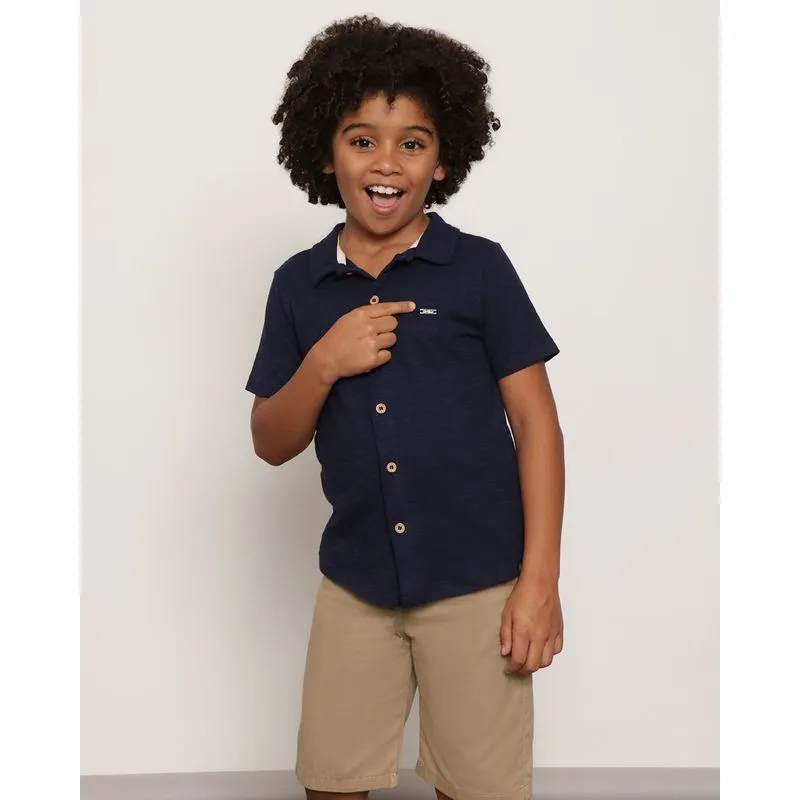 Camisa Infantil Manga Curta Algodão Marinho 4