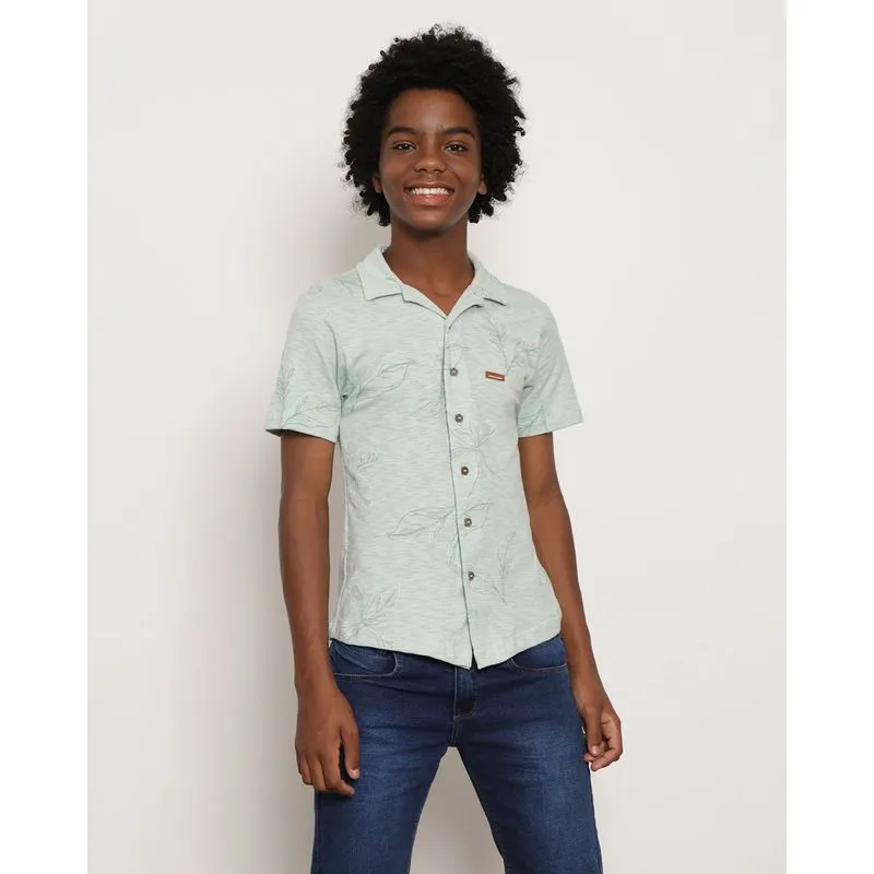 Camisa Juvenil Manga Curta Estampada Folhagem Verde 14