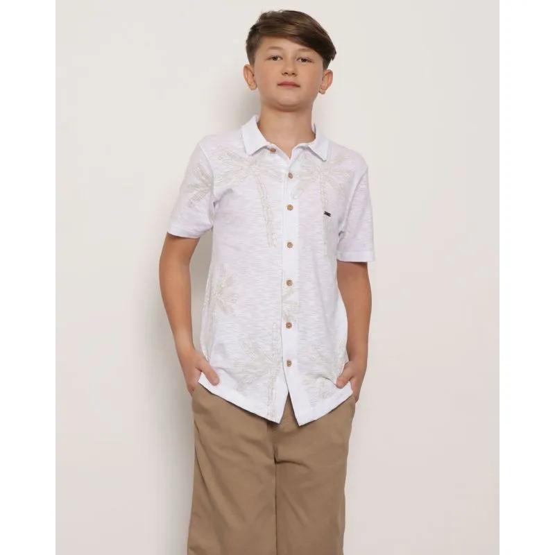 Camisa Juvenil Algodão Estampa Tropical Branca 16