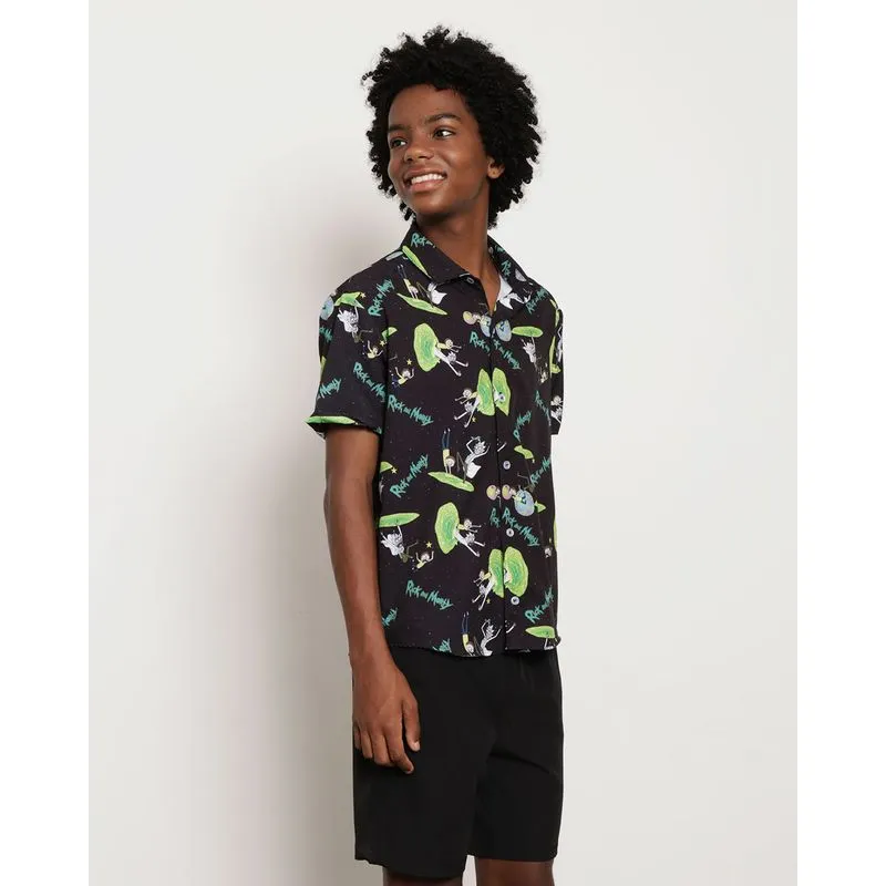 Camisa Juvenil Warner Rick And Morty Manga Curta Preta 10
