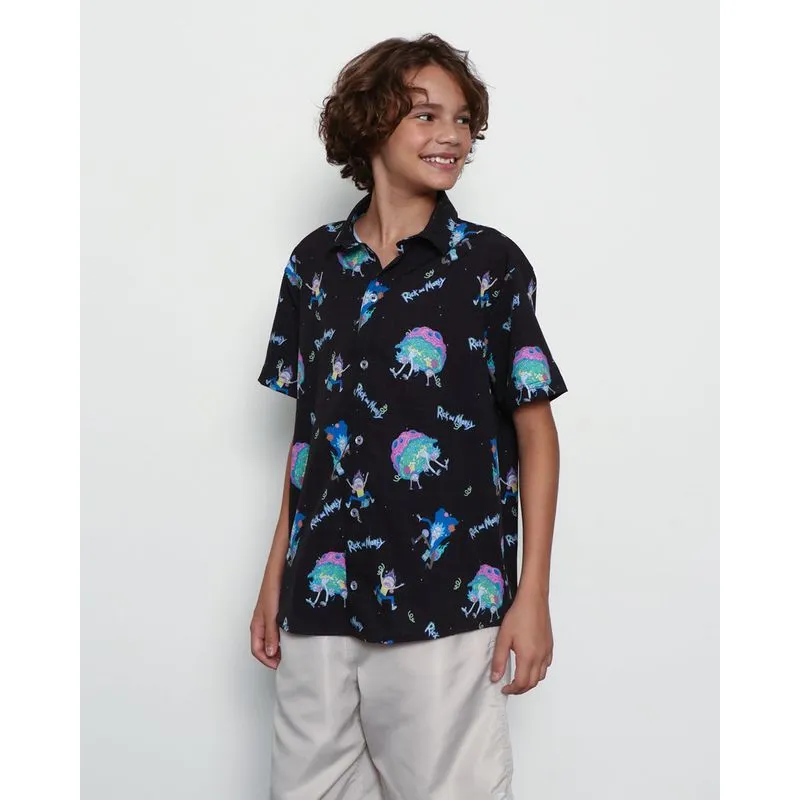 Camisa Juvenil Warner Estampado Rick And Morty Manga Curta Preta 14