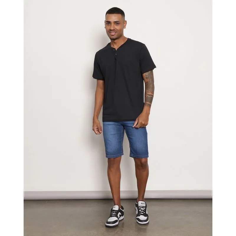 Bermuda Jeans Masculina Reta Com Bolsos Azul 42