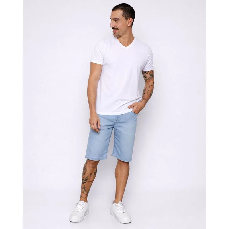 Bermuda Jeans Masculina Vizzy Reta com Bolsos Azul 46