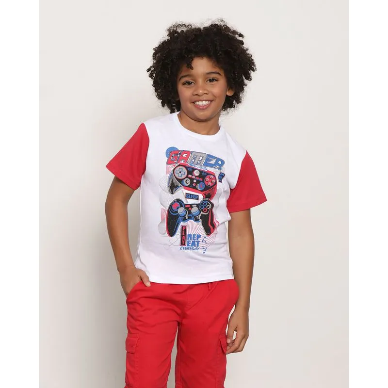 Camiseta Infantil Manga Curta Estampa Vídeo Game Branca 8