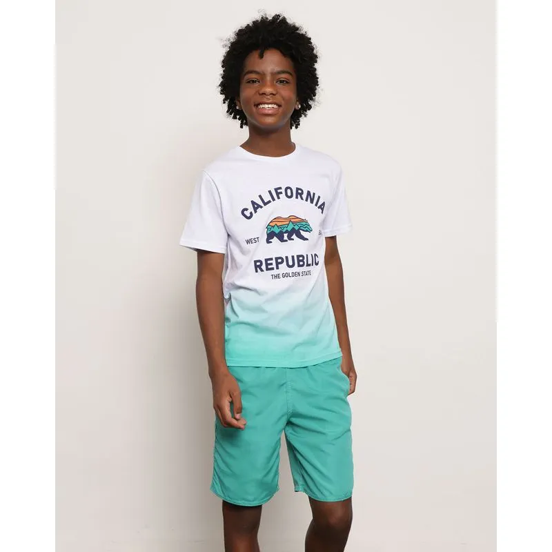 Camiseta Juvenil Estampa Califórnia Degrade Manga Curta Branca 14