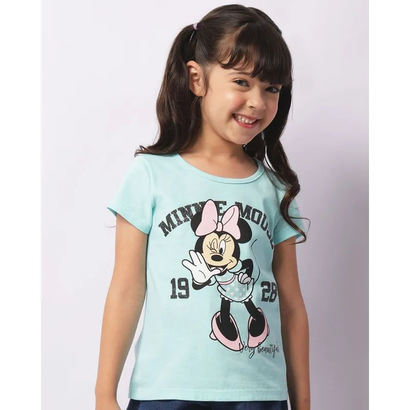 Blusa Infantil Disney Estampa Minnie Manga Curta Verde 6