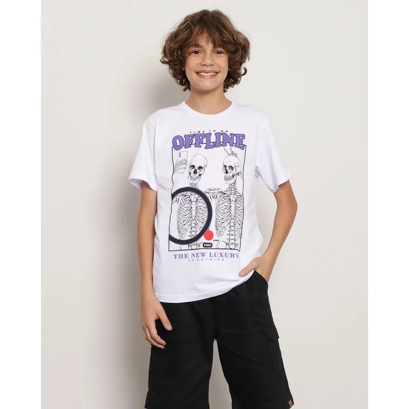 Camiseta Juvenil Manga Curta Estampa Frontal Branca 12