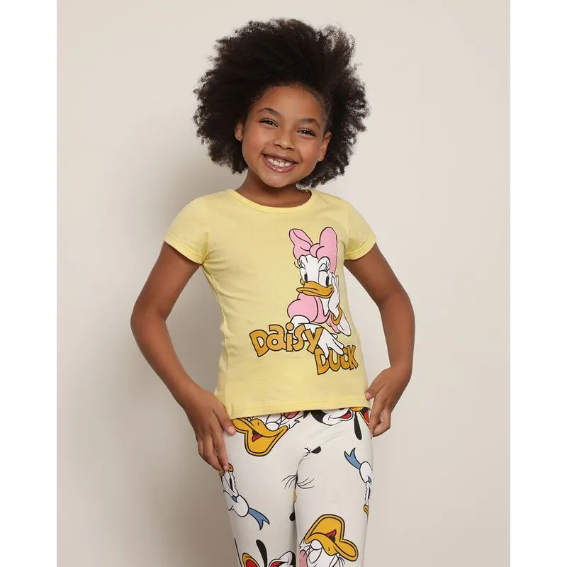 Camiseta Infantil Menina Disney Margarida Estampa Frontal Manga Curta Gola Redonda Amarela 10