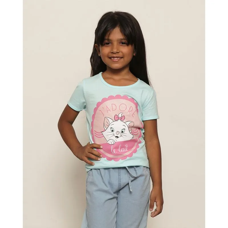Camiseta Infantil Disney Estampa Marie Manga Curta Azul 6