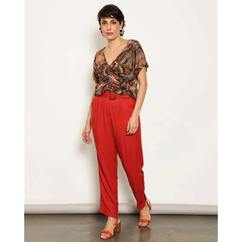 Calça Feminina Reta Com Cinto Terracota M