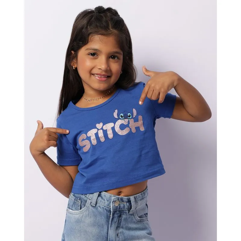 Camiseta Infantil Cropped Stitch Manga Curta Azul 4