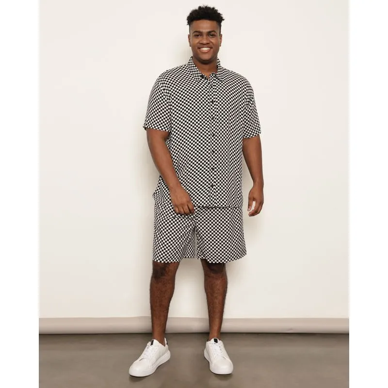 Bermuda Plus Size Masculina Reta Estampada Preta G3