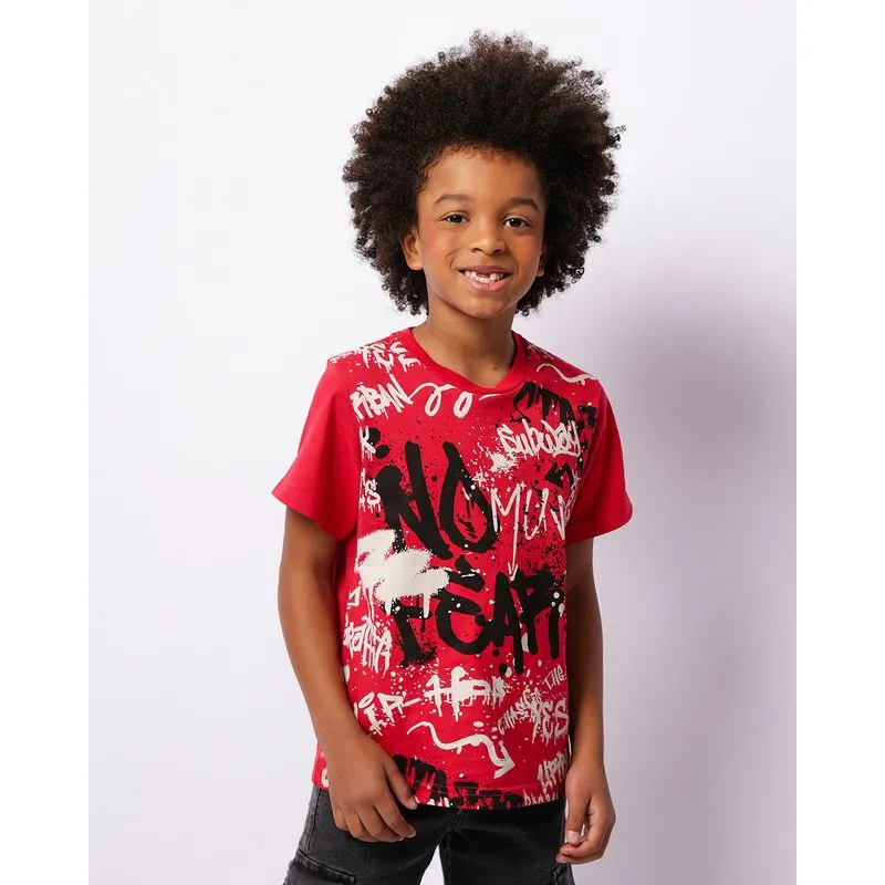 Camiseta Infantil Estampa Arte Urbana Manga Curta Vermelha 6