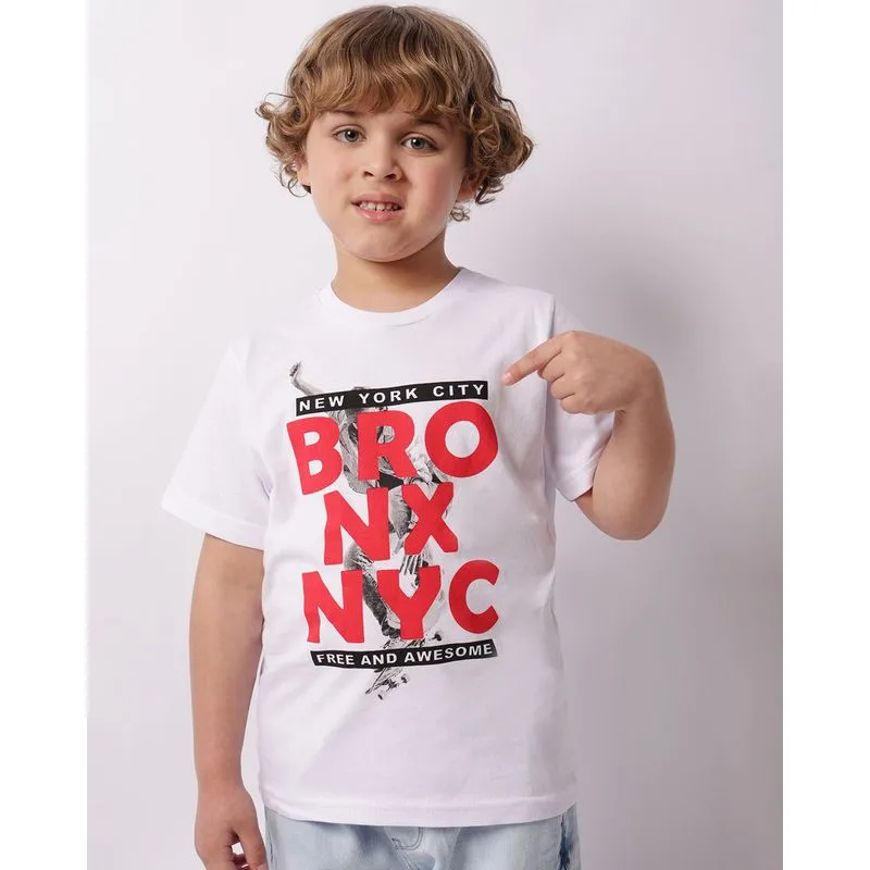 Camiseta Infantil Manga Curta Estampa Frontal Branca 6