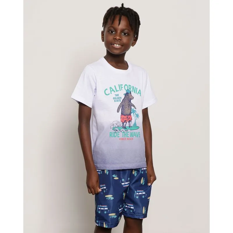 Camiseta Infantil Manga Curta Degrade Urso Branca 8