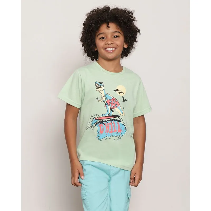 Camiseta Infantil Manga Curta Estampa Dinossauro Verde 6