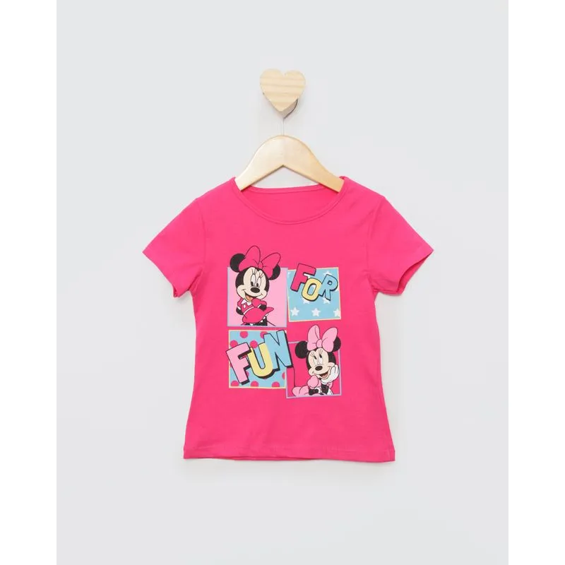 Camiseta Bebê Manga Curta Disney Minnie Rosa Escuro 1