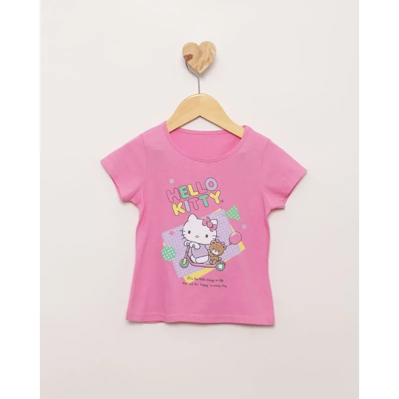 Blusa Bebê Manga Curta Estampa Hello Kitty Rosa 3