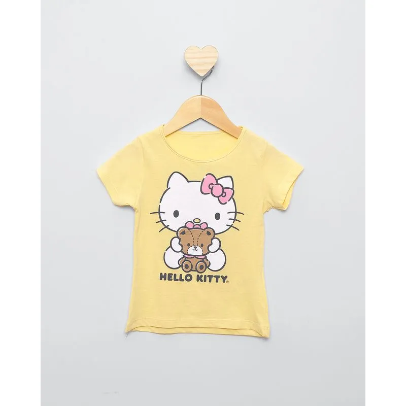Camiseta Bebê Hello Kitty Manga Curta Amarelo 1