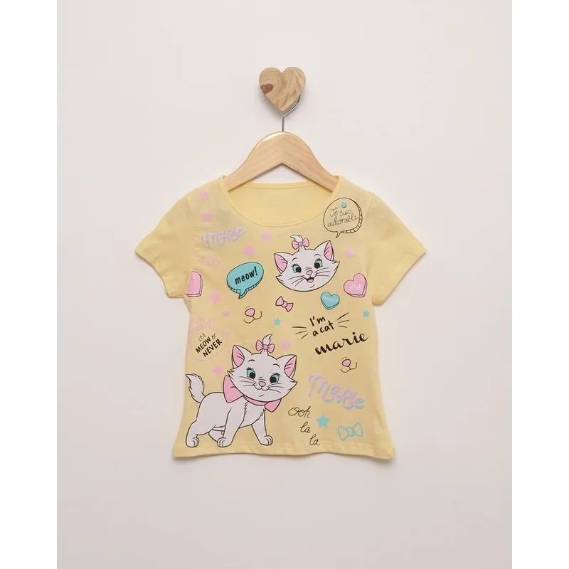 Blusa Infantil Bebê Curta Disney Marie Amarela 2