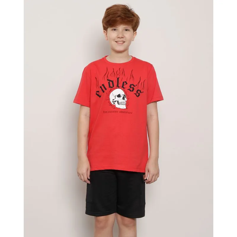 Camiseta Juvenil Manga Curta Estampa Caveira Vermelha 12