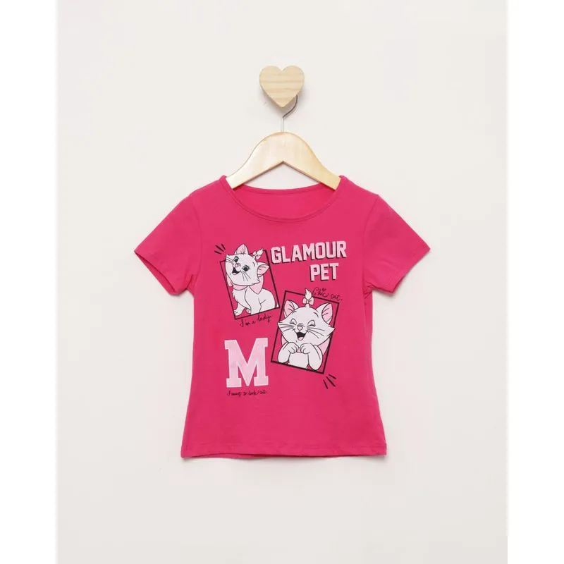 Camiseta Bebê Disney Marie Manga Curta Rosa 1