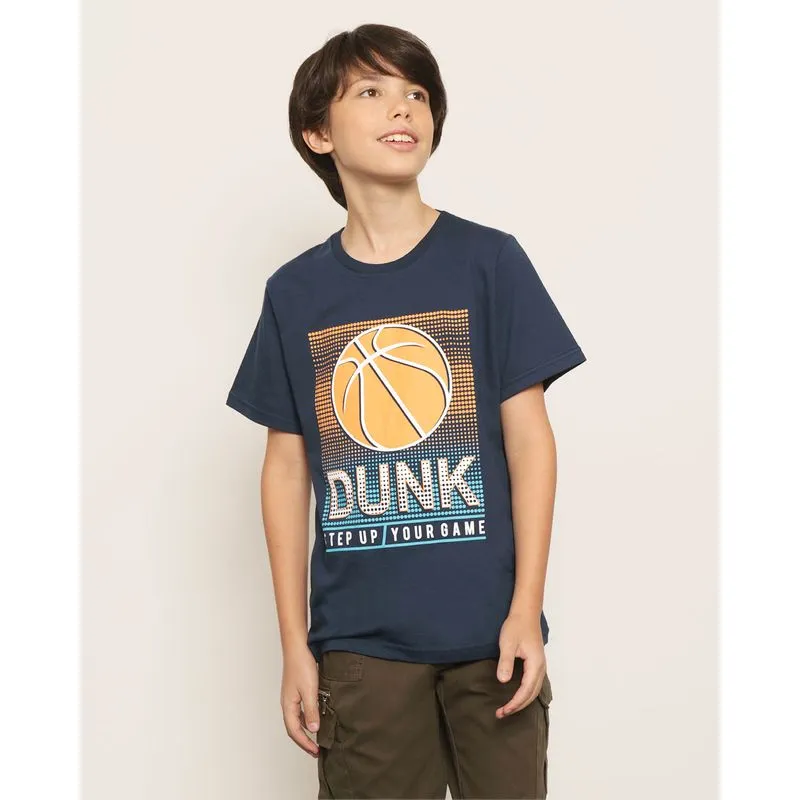Camiseta Juvenil Estampa Basquete Manga Curta Marinho 12