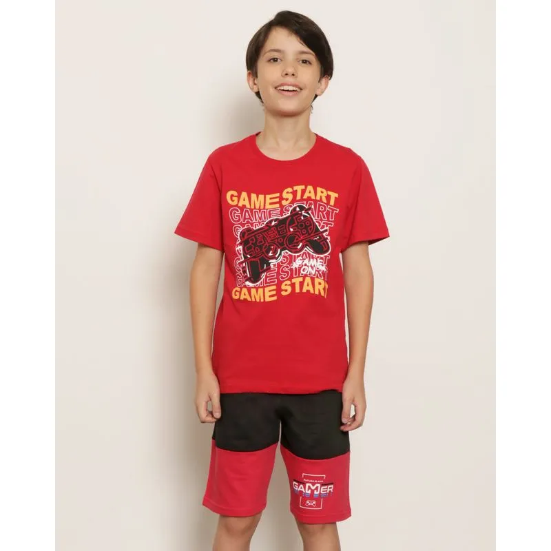 Camiseta Juvenil Estampa Game Gola Careca Manga Curta Vermelha 14