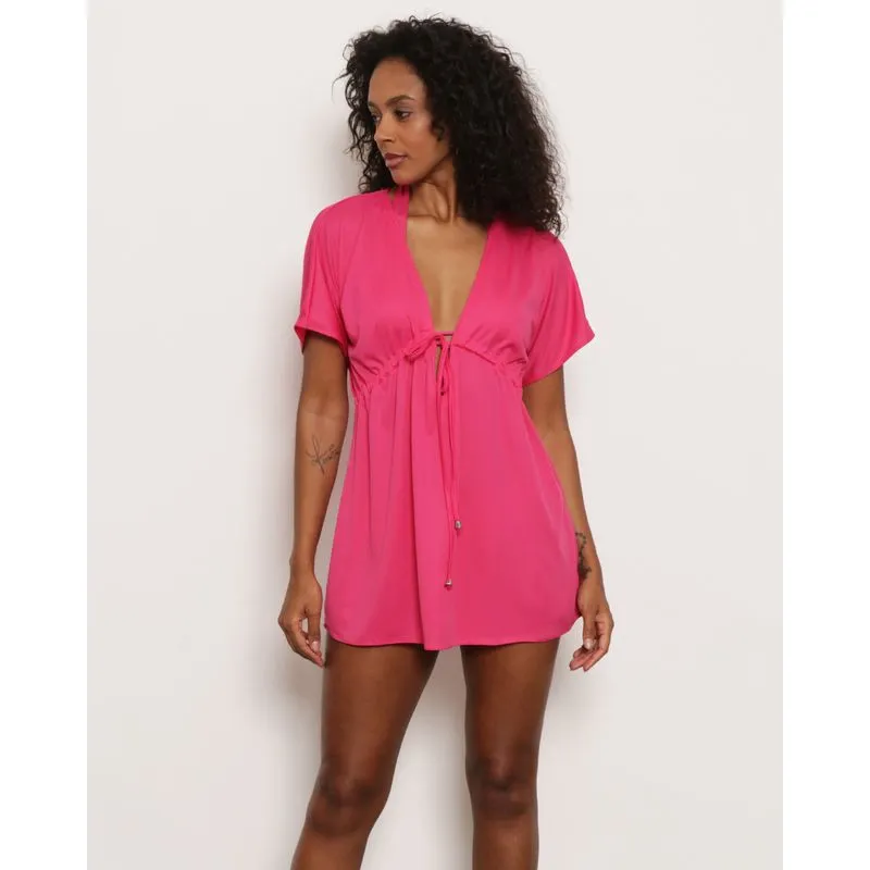 Saída de Praia Feminina Vestido Decote Com Amarração Rosa P