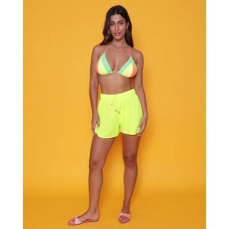 Short Feminino Saída De Praia Neon Amarelo M