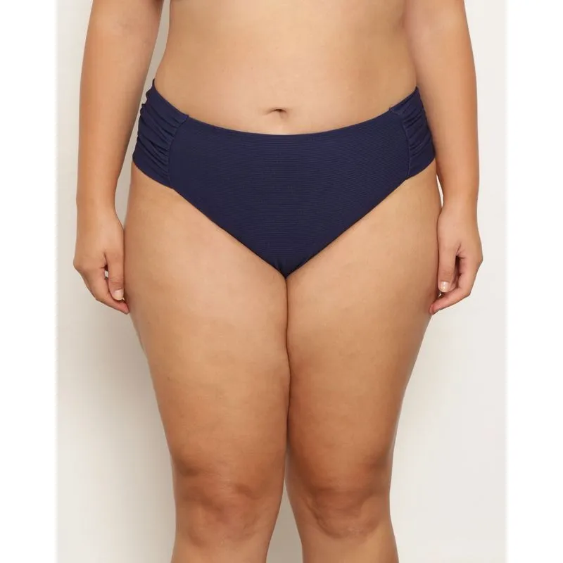 Biquíni Calcinha Plus Size Feminina Texturizado Com Drapeado Marinho 48