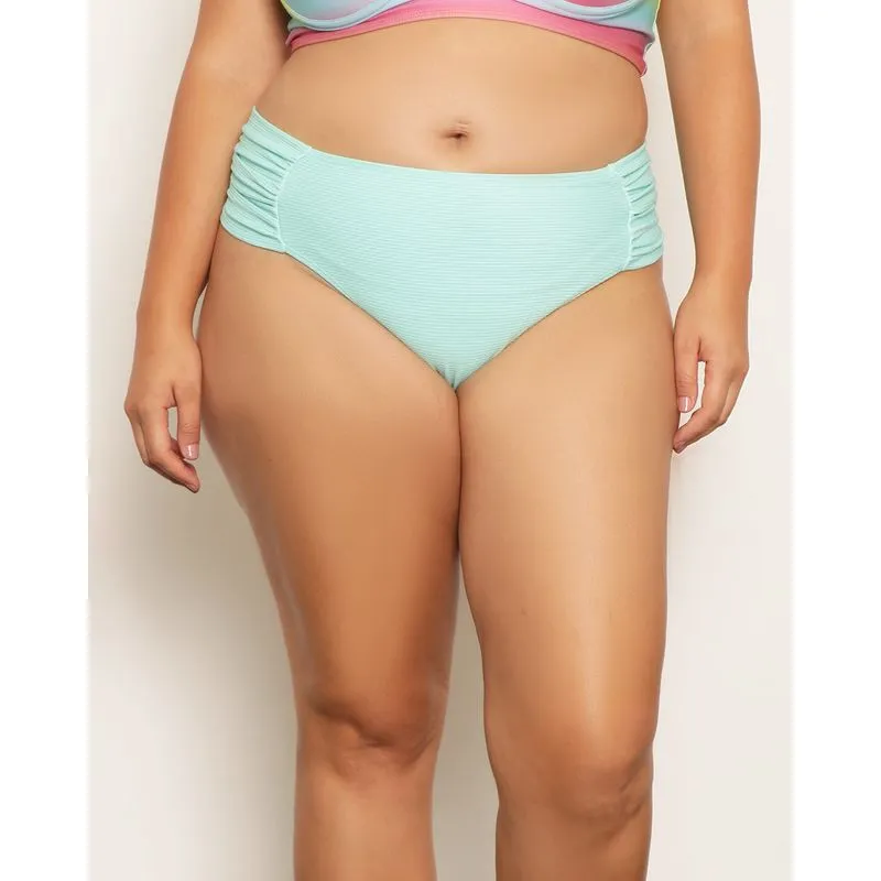 Biquíni Calcinha Plus Size Feminina Texturizado Com Drapeado Verde 48