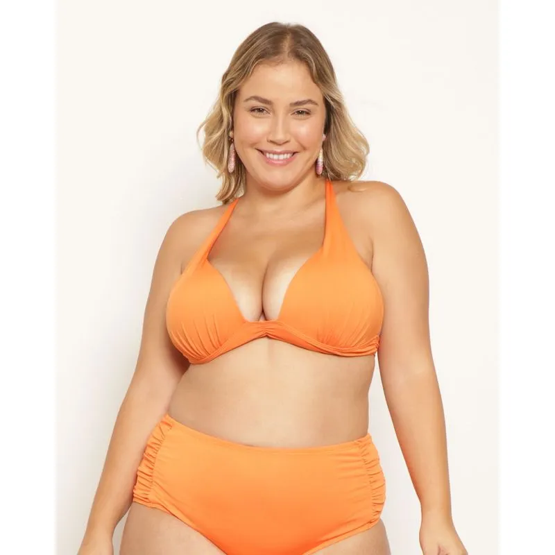 Biquíni Top Plus Size Feminino Avulso Com Frisos Laranja 46