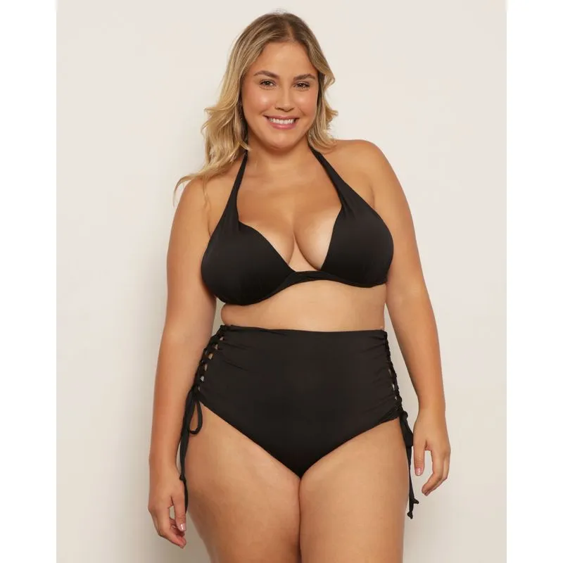 Biquíni Top Plus Size Feminino Avulso Com Frisos Preto 48