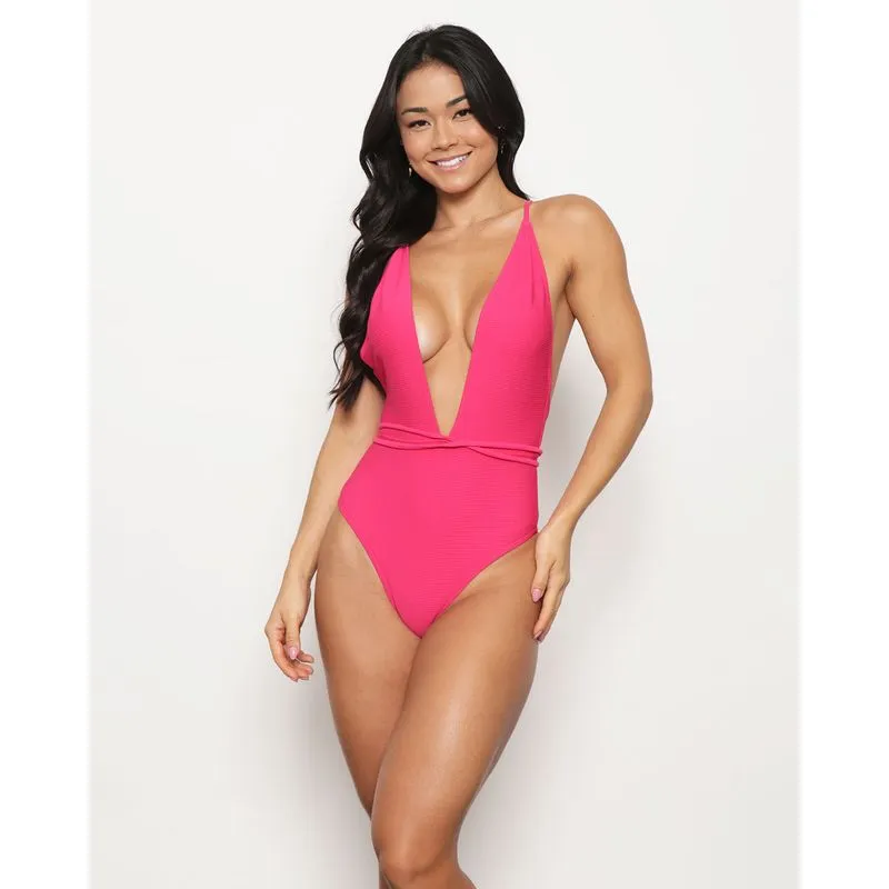 Maio Feminino Texturizado Com amarração Nas Costas Rosa G