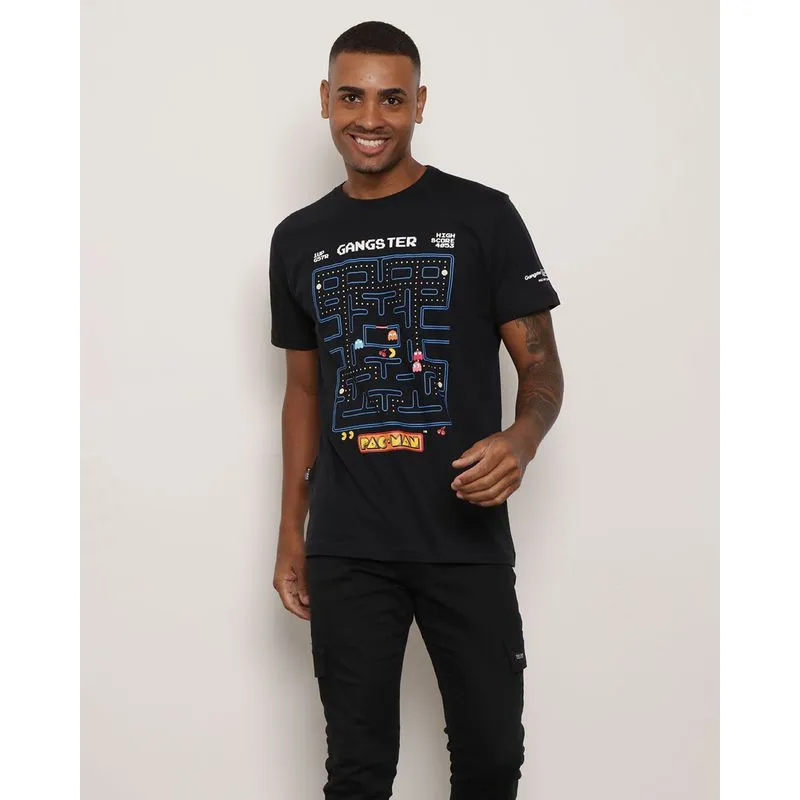 Camiseta Masculina Gangster Estampa Pac-Man Preta P