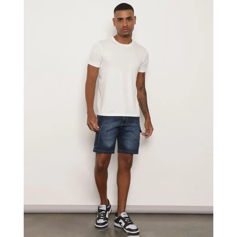 Bermuda Jeans Masculina Bolso Cargo Azul 36