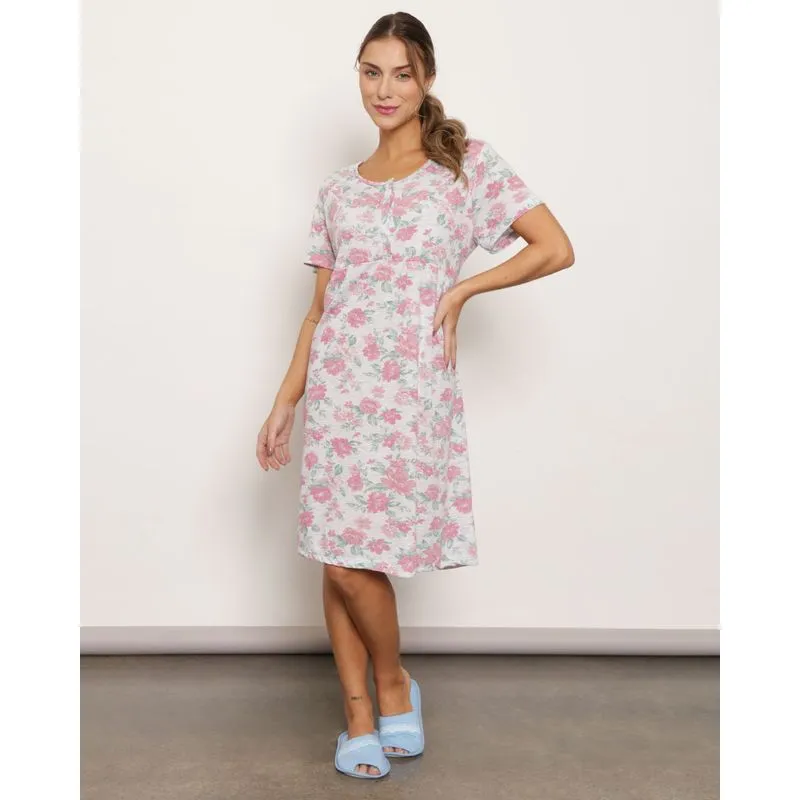 Camisola Feminina Amamentação Floral Cinza GG