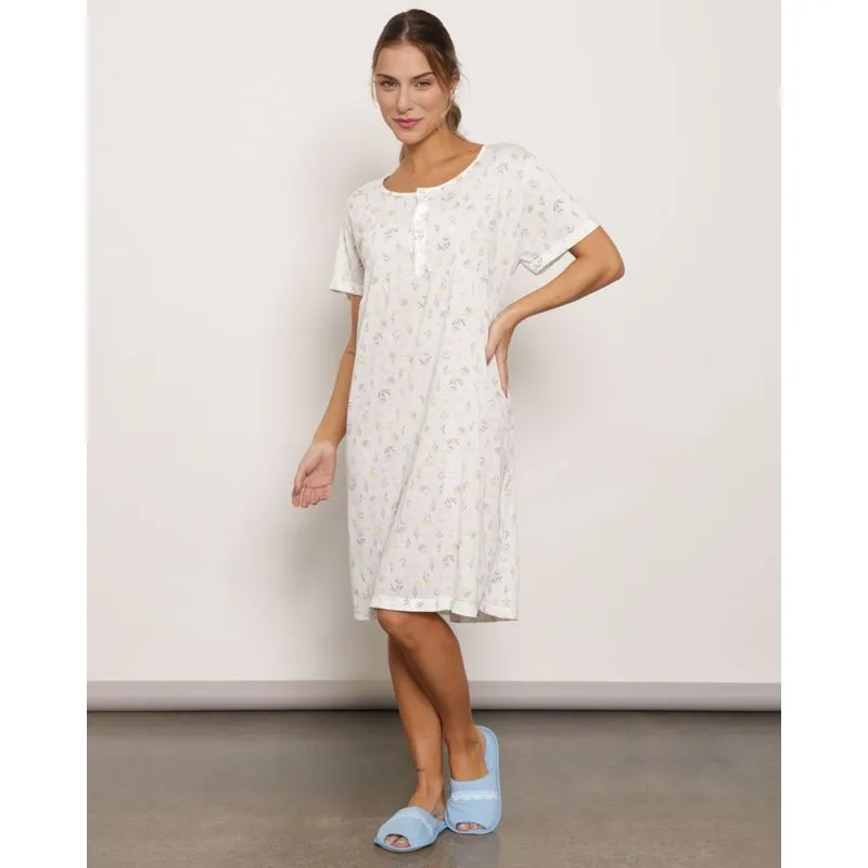 Camisola Feminina Amamentação Floral Off White G