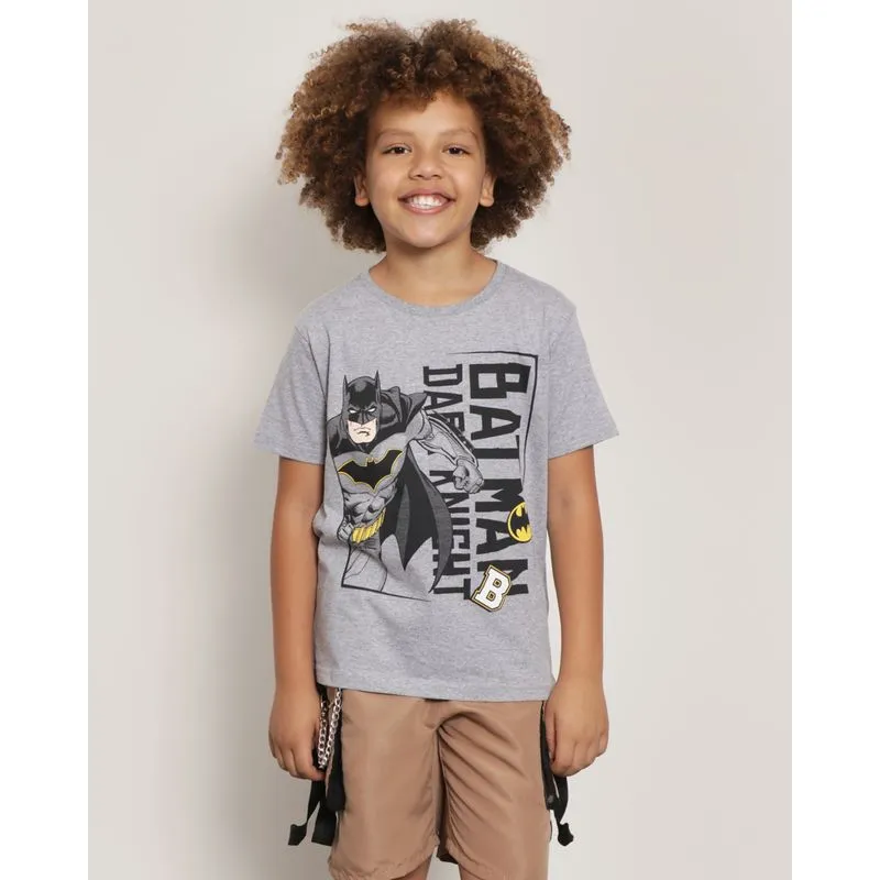 Camiseta Infantil Manga Curta Dc Comics Estampa Batman Cinza 8