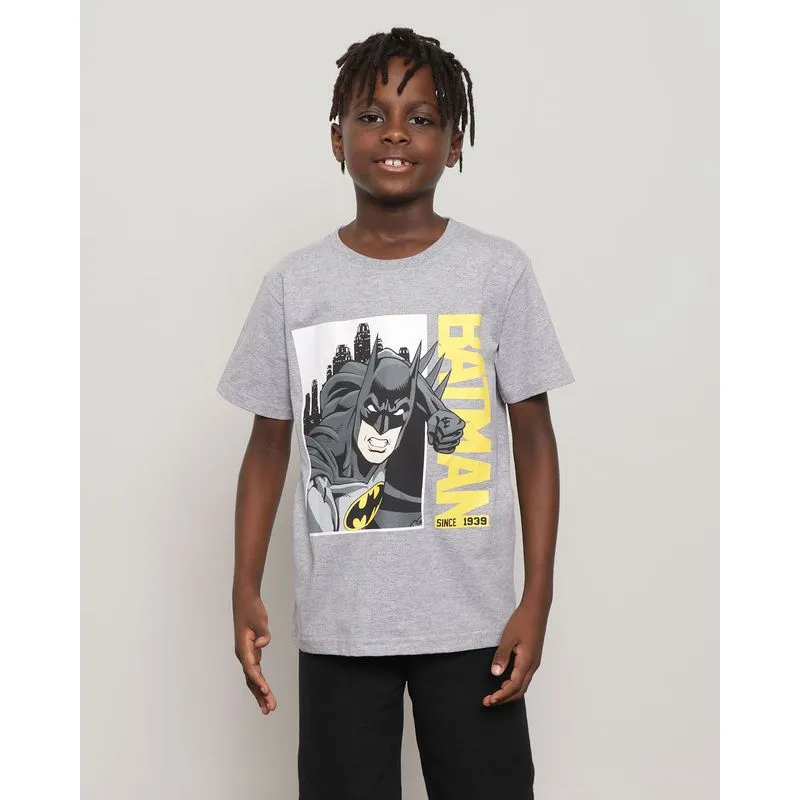 Camiseta Infantil Manga Curta DC Comics Estampa Batman Cinza 8