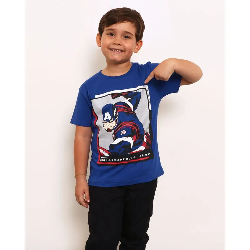 Camiseta Infantil Menino Manga Curta Marvel Capitão América Azul 6