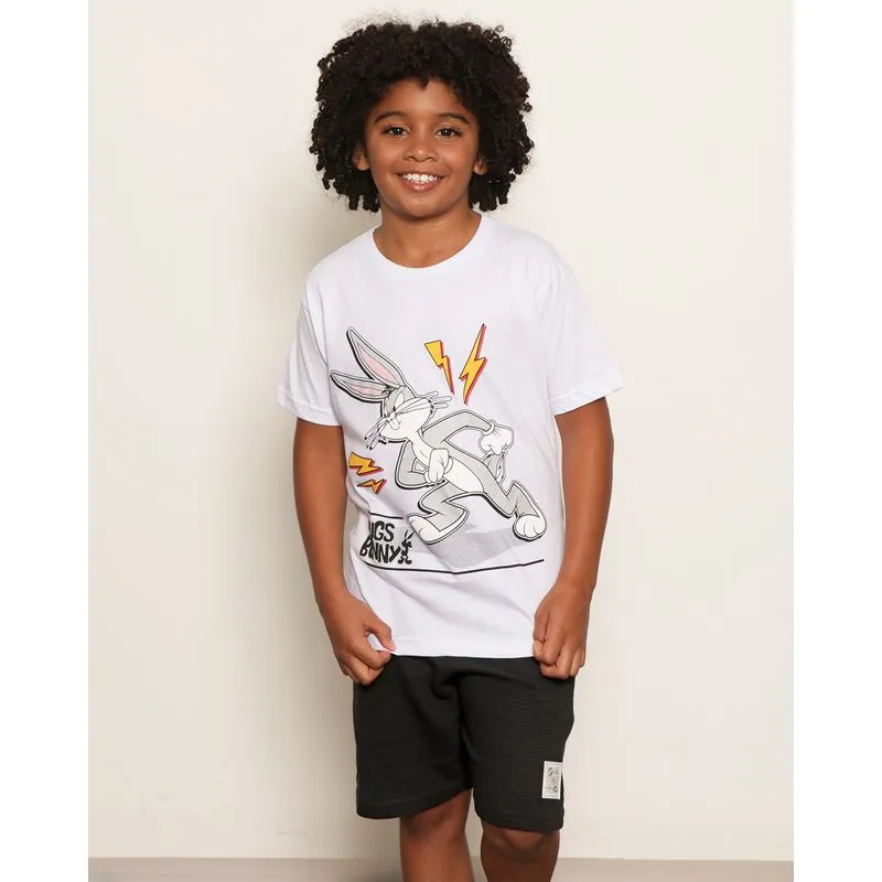 Camiseta Infantil Menino Warner Bros Estampa Pernalonga Manga Curta Branca 6