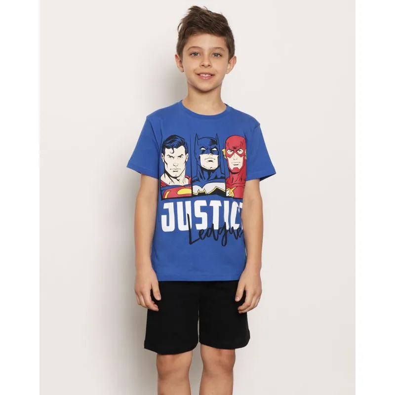 Camiseta Infantil DC Comics Manga Curta Liga da Justiça Azul 4