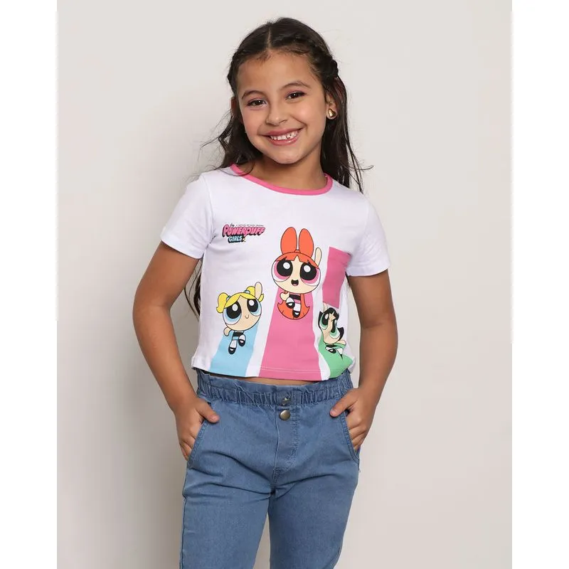 Camiseta Infantil Cropped As Meninas Super Poderosas Manga Curta Branca 10
