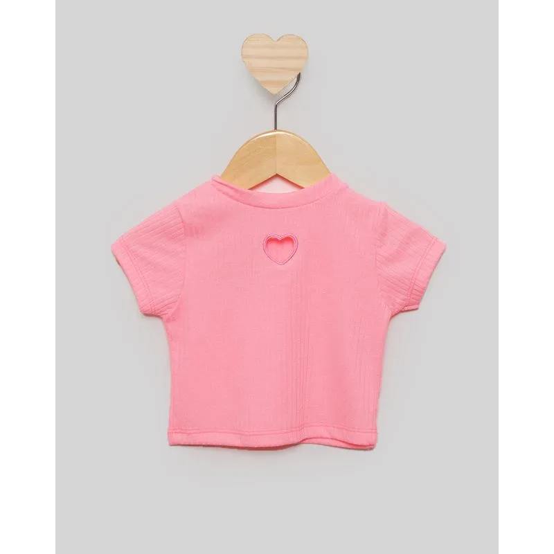 Blusa Bebê Cropped Coração Vazado Rosa 3