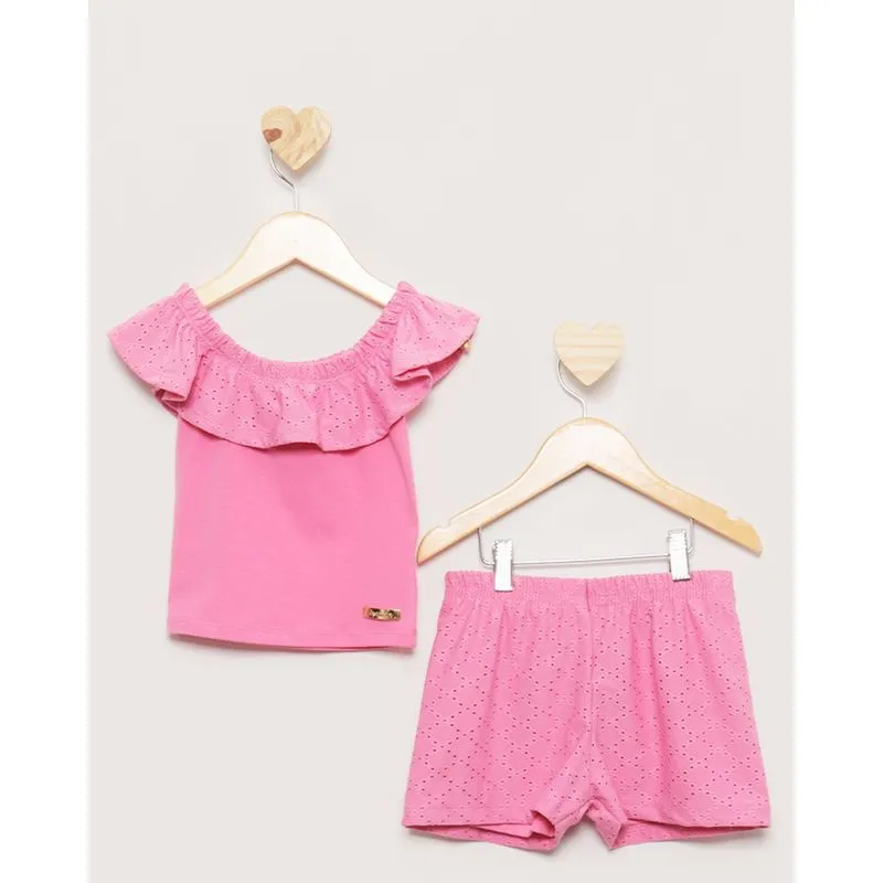 Conjunto Bebê Curto Renda E Babado Rosa Escuro 3