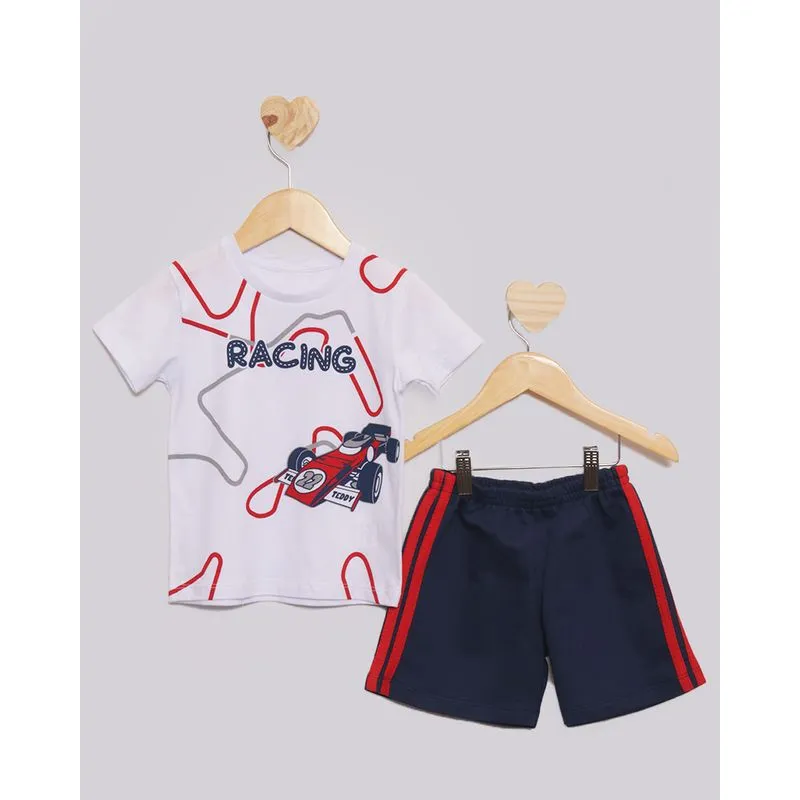 Conjunto Bebê Curto Estampa Carro Branco 2